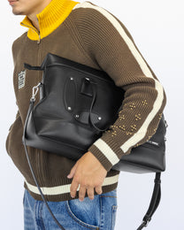 Atelier Bag in Coal, side view worn by model — Sand Castle Atelier