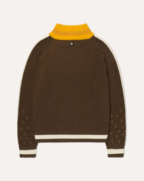 Coach Knit Sweater in Bark, back view — Sand Castle Atelier