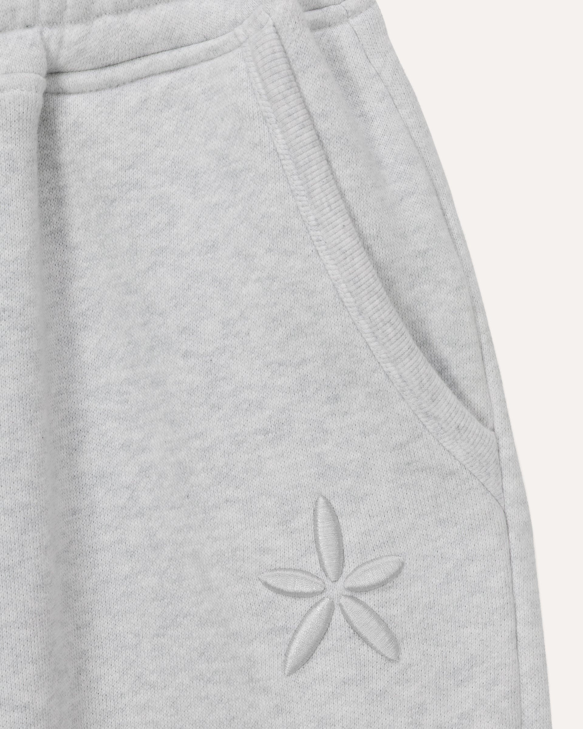 Heritage Sweatpants in Coconut heather grey embroidery pocket — Sand Castle Atelier