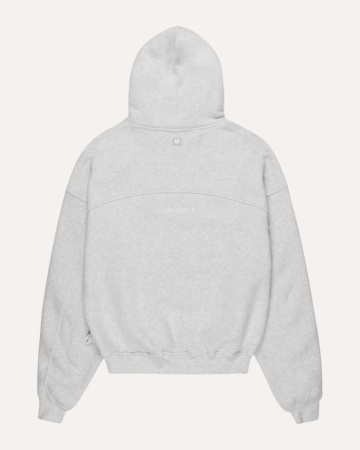 Heritage Pullover Hoodie in heather grey, back view — Sand Castle Atelier