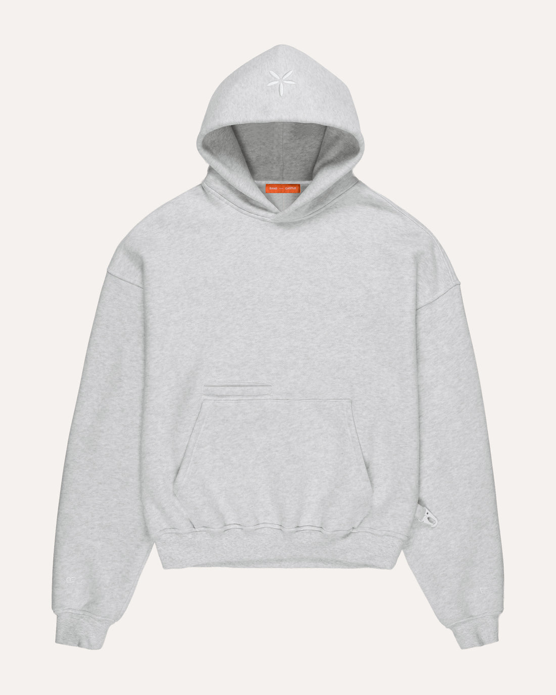 Heritage Pullover Hoodie in heather grey, front view — Sand Castle Atelier