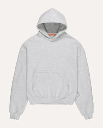 Heritage Pullover Hoodie in heather grey, front view — Sand Castle Atelier