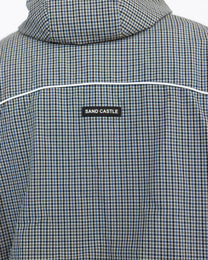Weekday Plaid Jacket in Sky Plaid, back detail close-up — Sand Castle Atelier