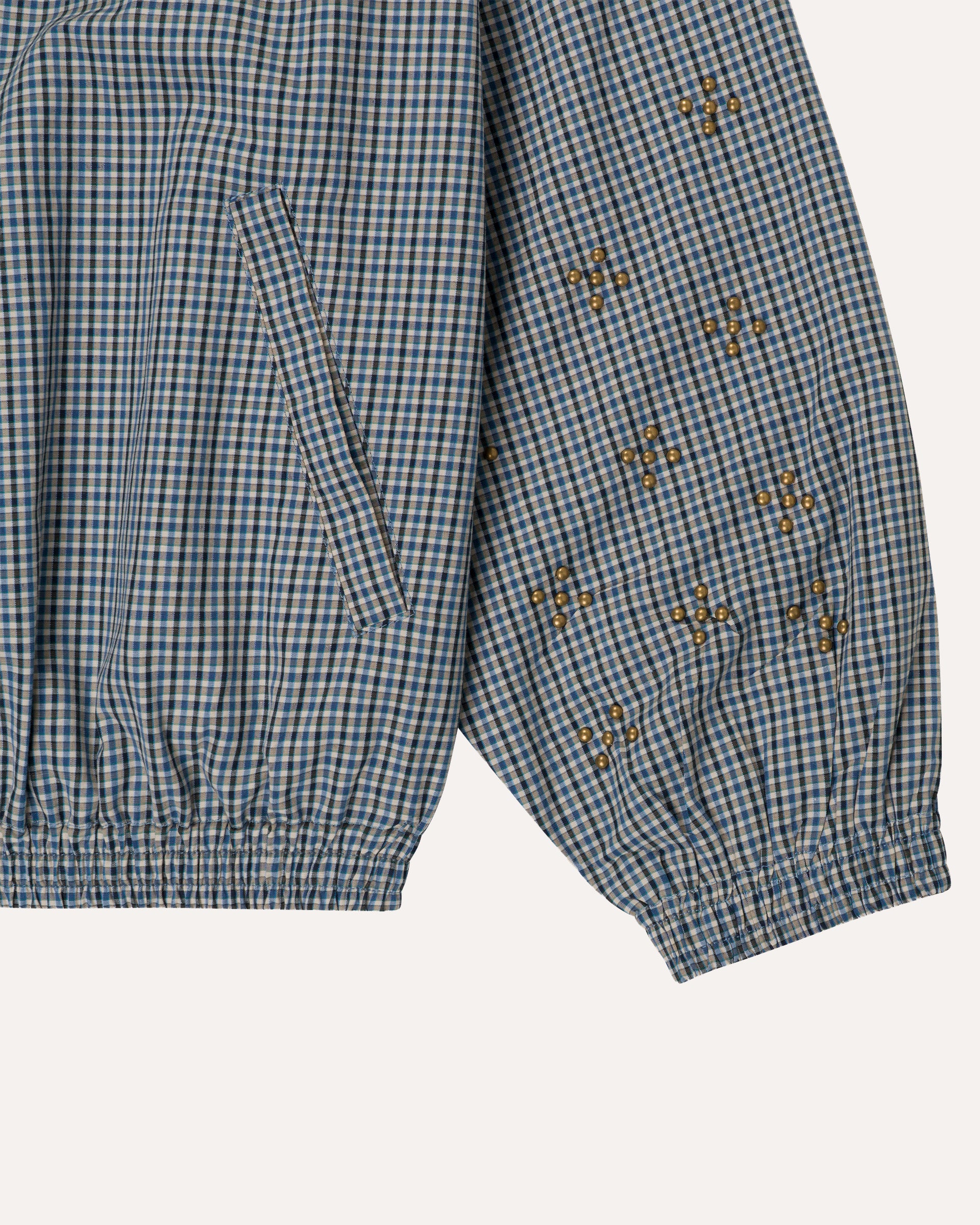 Weekday Plaid Jacket in Sky Plaid, sleeve detail — Sand Castle Atelier