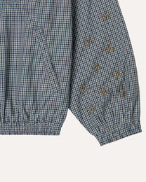 Weekday Plaid Jacket in Sky Plaid, sleeve detail — Sand Castle Atelier