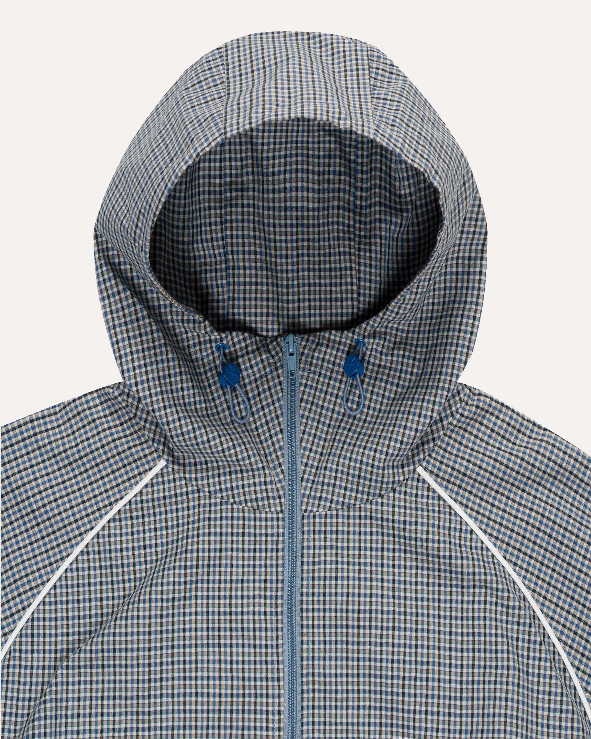 Weekday Plaid Jacket in Sky Plaid, close-up detail — Sand Castle Atelier