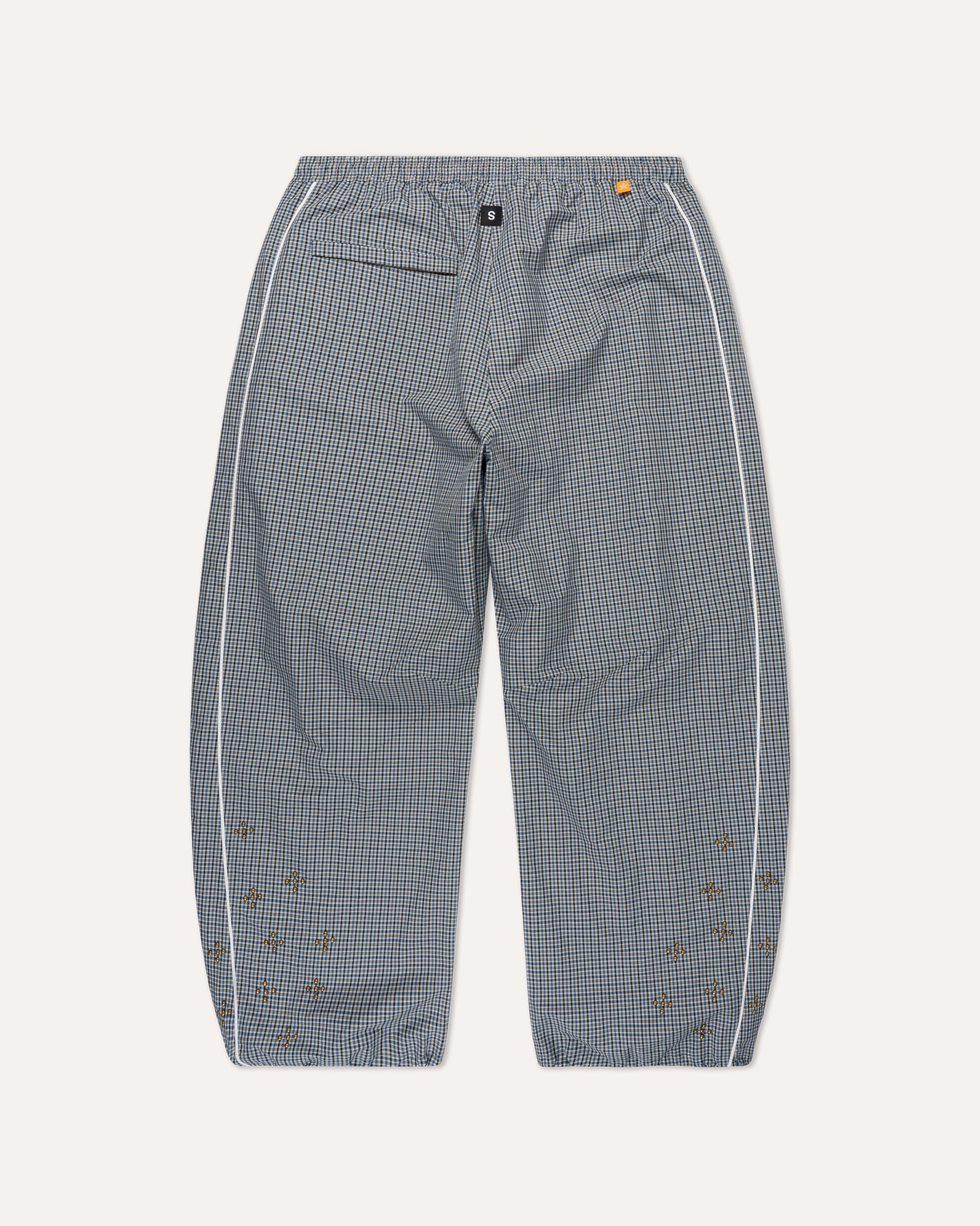 Weekday Plaid Pants in Sky Plaid, back view — Sand Castle Atelier