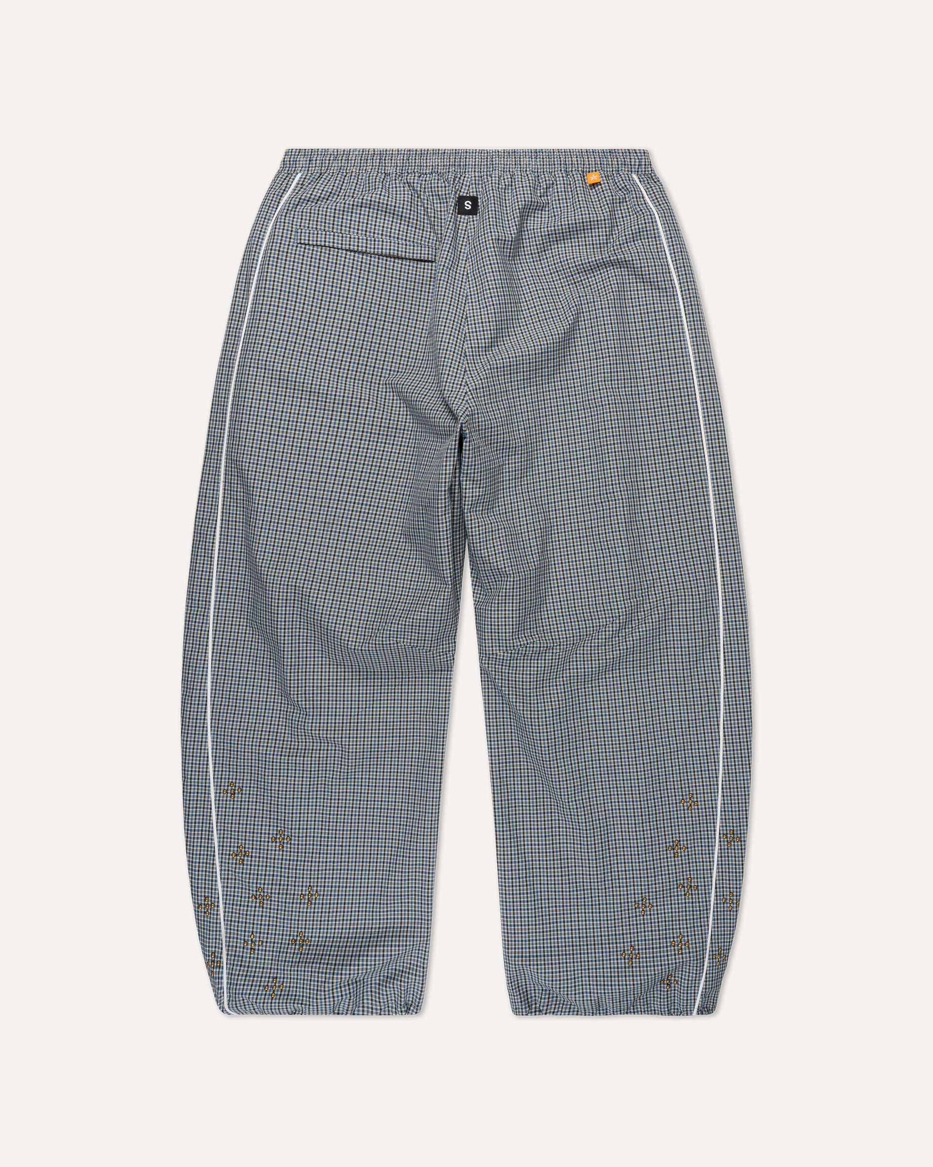 Weekday Plaid Pants in Sky Plaid, back view — Sand Castle Atelier