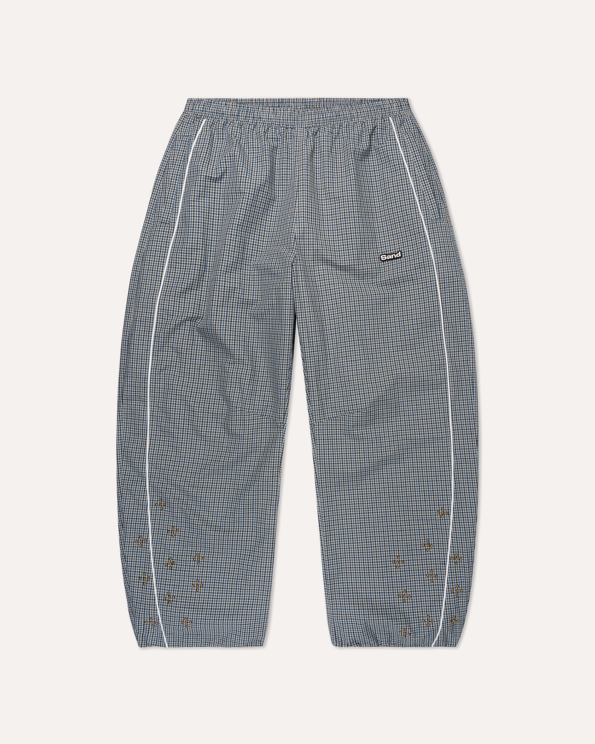 Weekday Plaid Pants in Sky Plaid, front view — Sand Castle Atelier