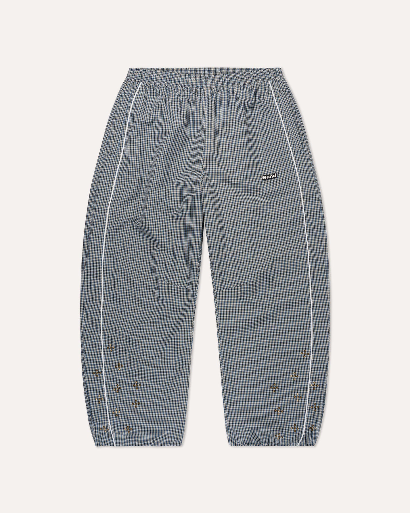 Weekday Plaid Pants in Sky Plaid, front view — Sand Castle Atelier